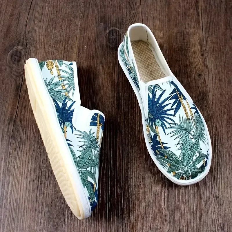 Men's Trendy Coconut Tree Pattern Slip On Loafer Shoes