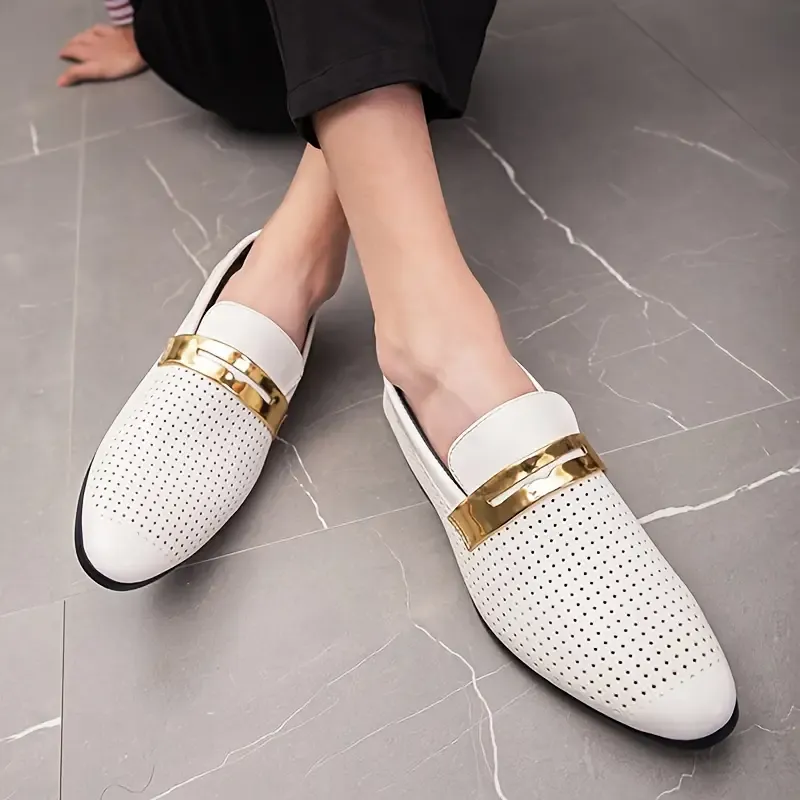Men's Fashion Hollow Out PU Leather Loafers, Comfortable Formal Dress Shoes For Business Meetings Party