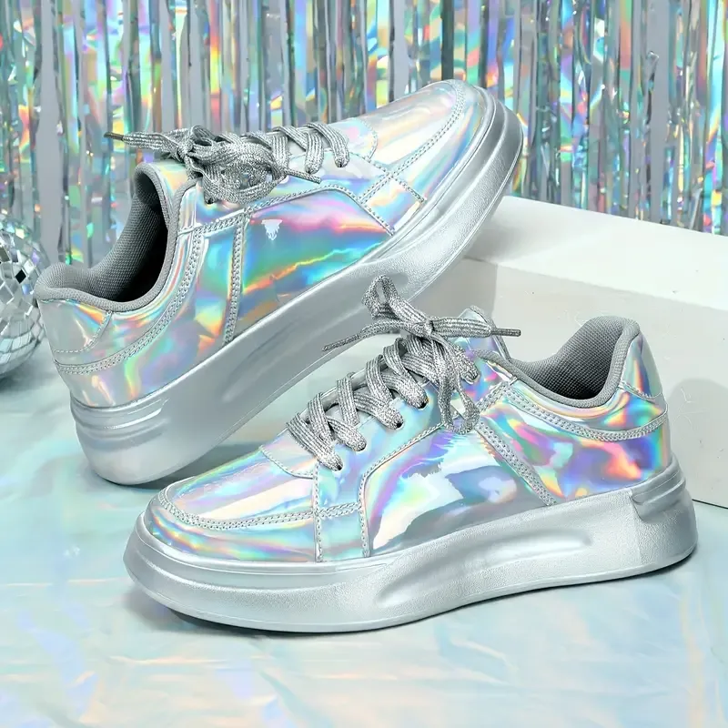 Women's Silver Colorful Shiny Fashion Casual Sports Walking Shoes