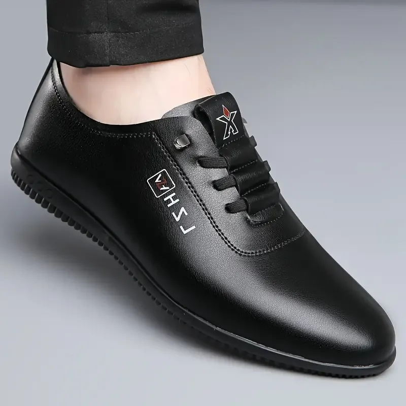 Men's Solid Color Business Style Walking Shoes, Comfy Non Slip Rubber Sole Durable Shoes For Men's Outdoor Activities