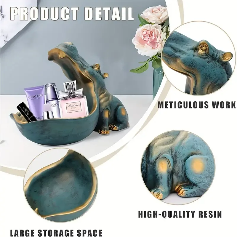 Resin Hippopotamus Statue with Large Mouth Fruit Tray - Collectible Figurines for Indoor and Outdoor Use - Key Bowl, Outdoor Decor, Table Art Decoration - No Electricity Required