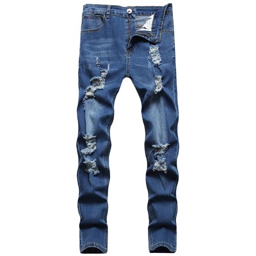Men's Casual Skinny Fit Jeans, Ripped And Distressed Design, Men's Versatile Street Style Denim Pants For All Seasons