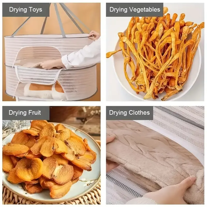 1PC Multi-Layer Herb Drying Rack, Polyurethane Hanging Dry Net Storage, Non-Waterproof Multipurpose Drying Bag for Herbs, Fruits, Vegetables, Fish, Clothes, and Toys with Unique Closure System