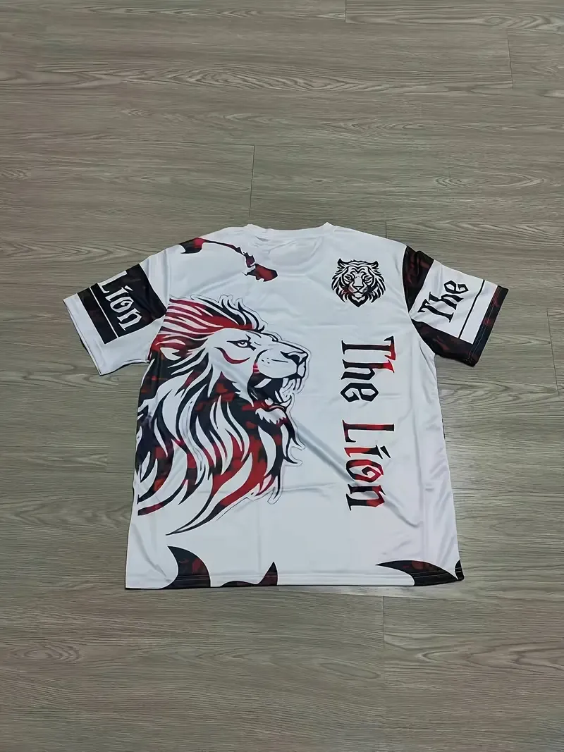 Men's Lion Print T-shirt, Casual Short Sleeve Crew Neck Tee, Men's Clothing For Summer Outdoor