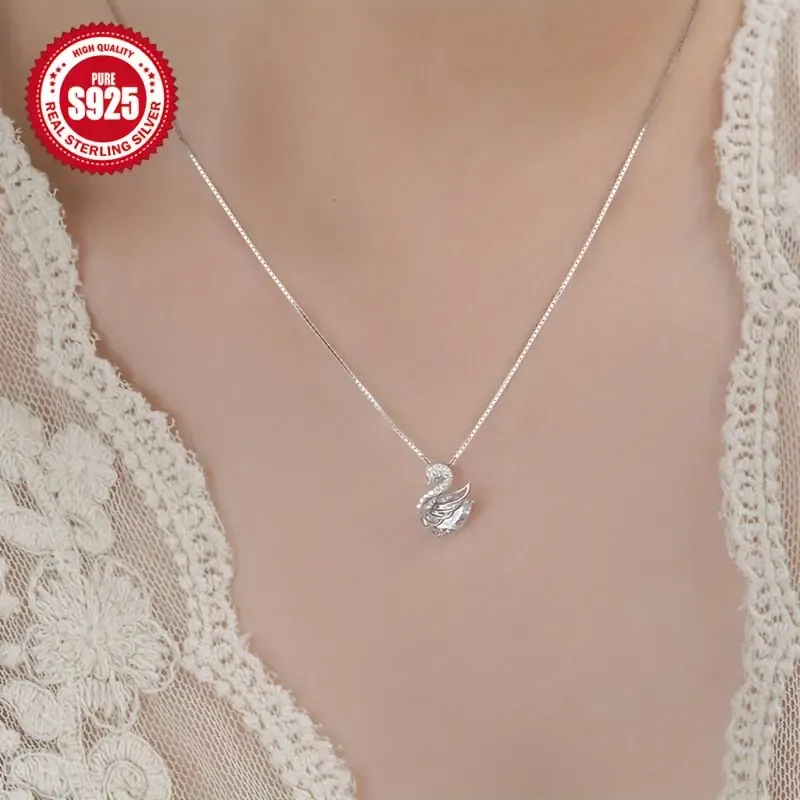 Elegant 925 Sterling Silver Swan Pendant Necklace with zirconia Inlay, Vintage Style Silver Plated Jewelry for Women, Ideal for Daily Wear & Special Occasions, Perfect Valentine's Day Gift