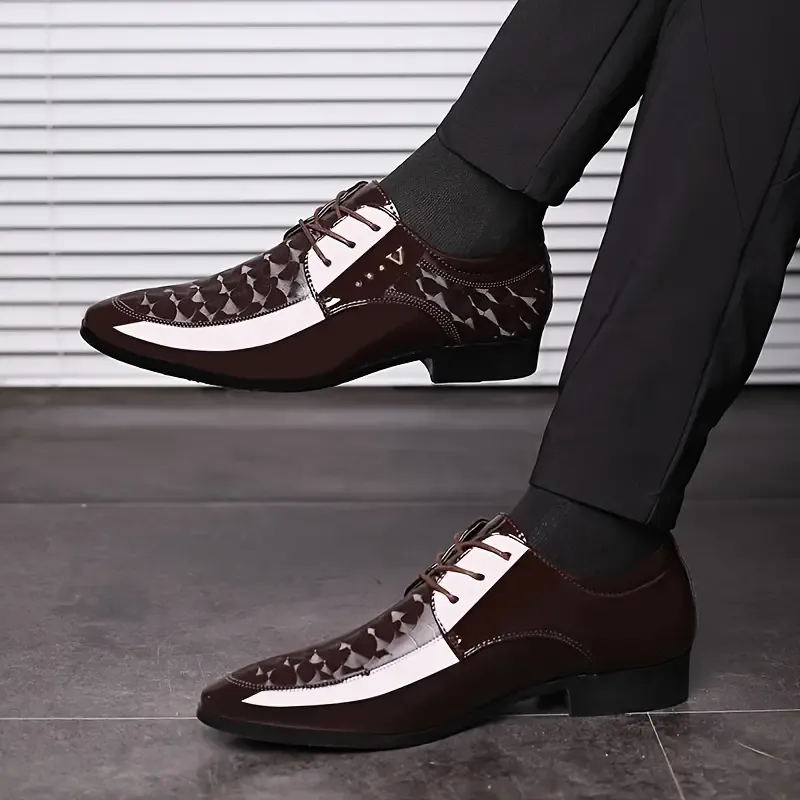 PLUS SIZE Men's Trendy Patent PU Derby Shoes, Wear-resistant Non Slip Lace-up Dress Shoes For Business Office Wedding Party