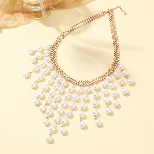 Fashion Multi layer long pearl beads tassel necklace