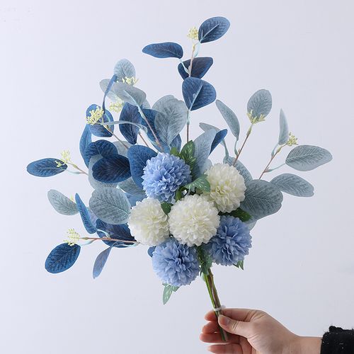Realistic Artificial Hydrangea & Eucalyptus Bouquet - Perfect for Home Decor, Weddings, and Holiday Celebrations | Durable Floral Arrangement with Lifelike Chrysanthemum Design | Ideal for Thanksgiving, Halloween, Christmas & Harvest Festivities