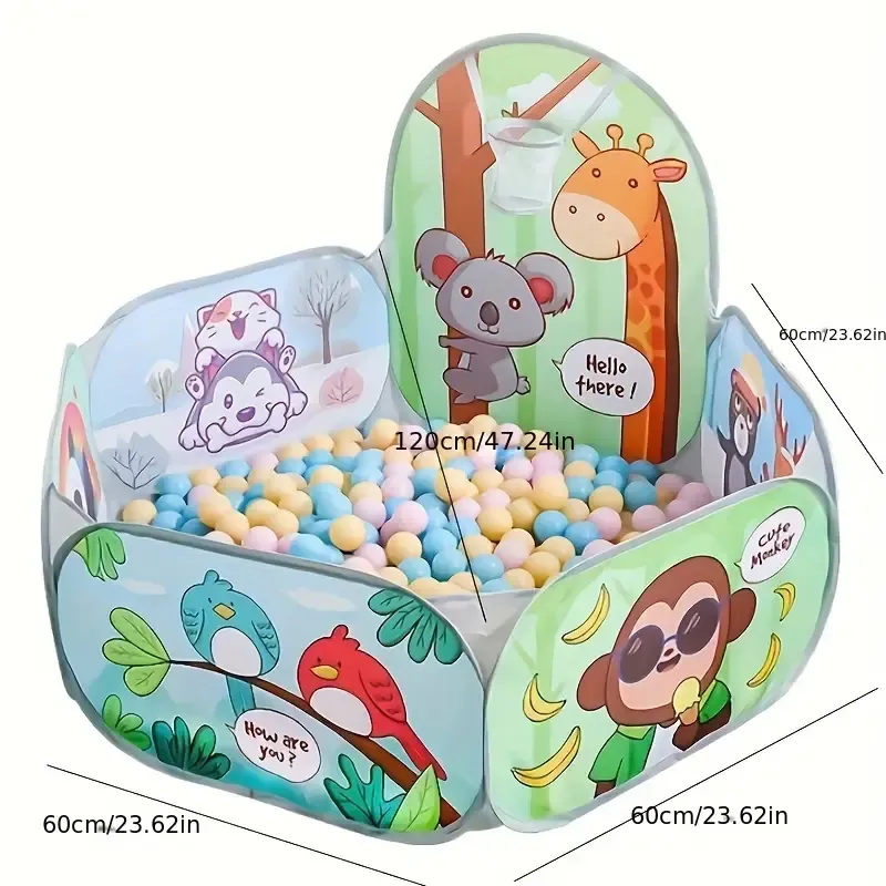 Jumbo Foldable Play Tent with Ball Pit - Sloth & Giraffe Design, Perfect for Indoor/Outdoor Fun, Durable Polyester & Steel Frame, Light Green