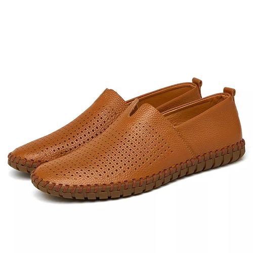 Men's Casual Loafers Low-Top Perforated Cowhide Driving Shoes