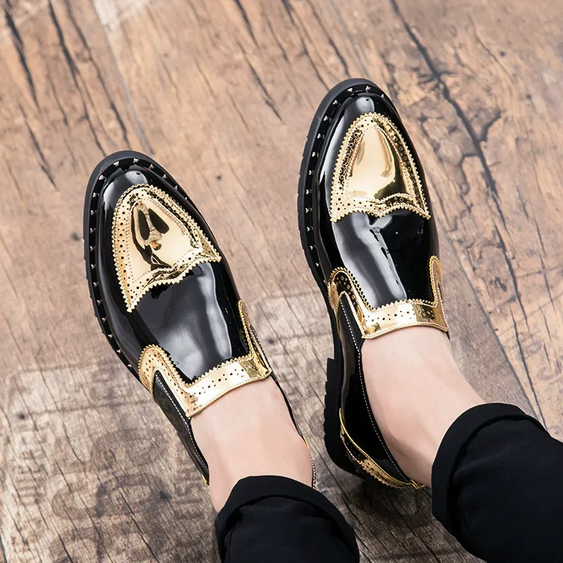 Casual shoes fashion British style rivet leather shoes brogue trendy shoes