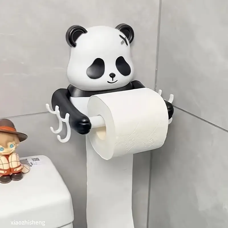 Adorable Panda Wall-Mounted Toilet Paper Holder - 1pc, Durable PP Material, No-Drill Easy Installation, Playful Cartoon Design Bathroom Tissue Roll Dispenser