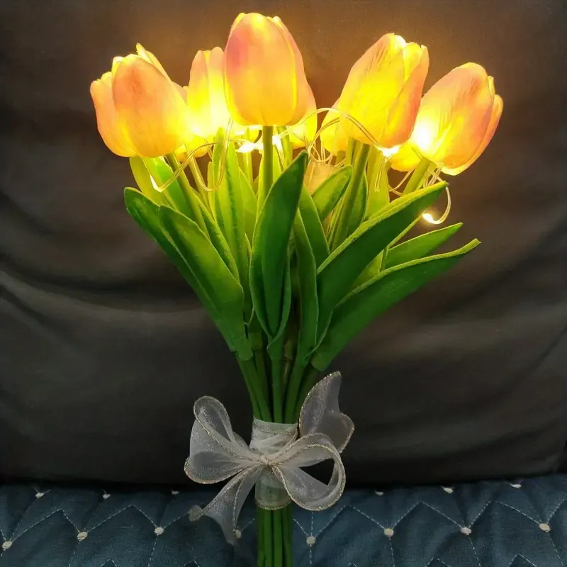 10pcs Tulip Lamp, Ambient Sense Table Lamp, LED Simulation Bouquet Night Light, Room Decoration Bouquet Table Lamp, Hand Bouquet Lamp