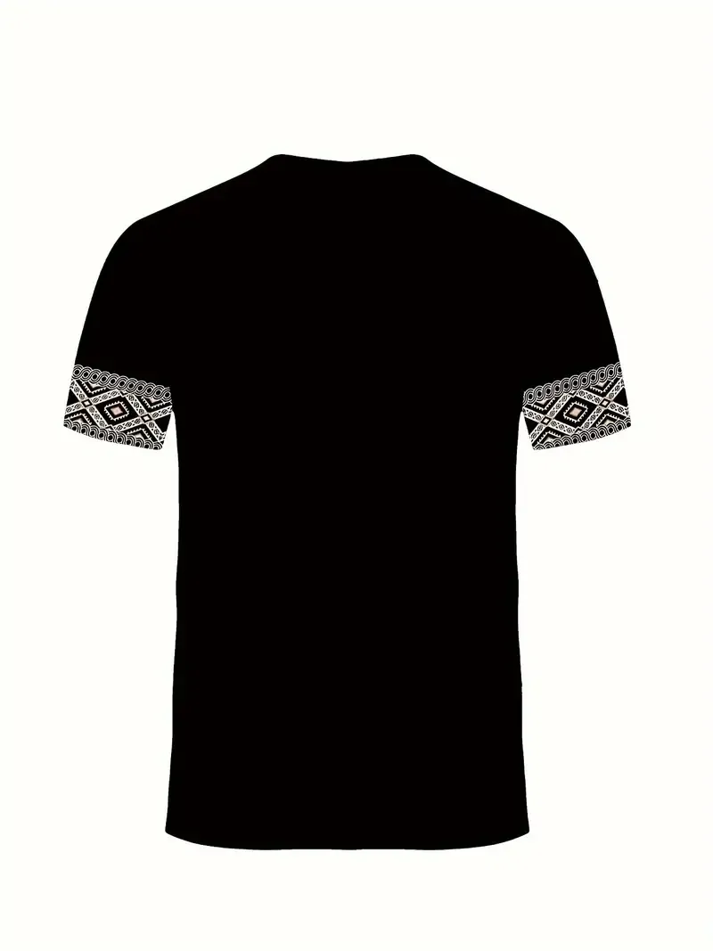 Retro And Ethnic Style Geometric Print Crew Neck And Short Sleeve T-shirt, Men's Summer Leisure Top For Daily And Outdoors Wear