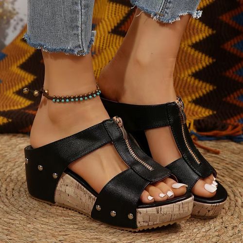 New large-size women's wedge-toe peep-toe platform stiletto sandals with rhinestone accents
