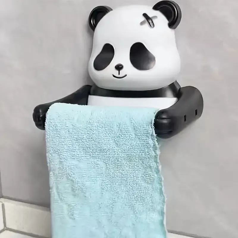 Adorable Panda Wall-Mounted Toilet Paper Holder - 1pc, Durable PP Material, No-Drill Easy Installation, Playful Cartoon Design Bathroom Tissue Roll Dispenser