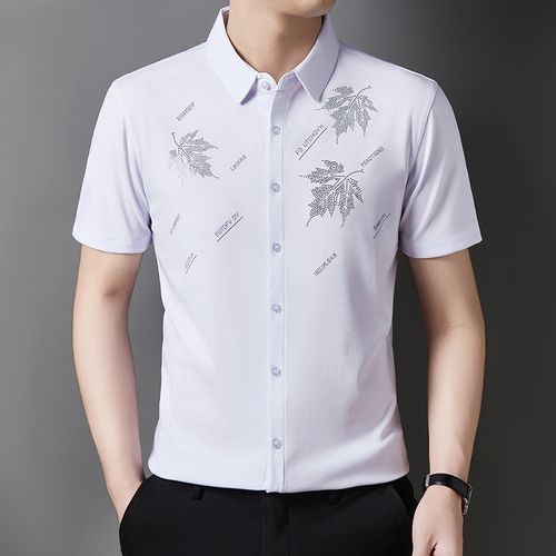Men's iron-free elastic summer business casual ice silk shirt