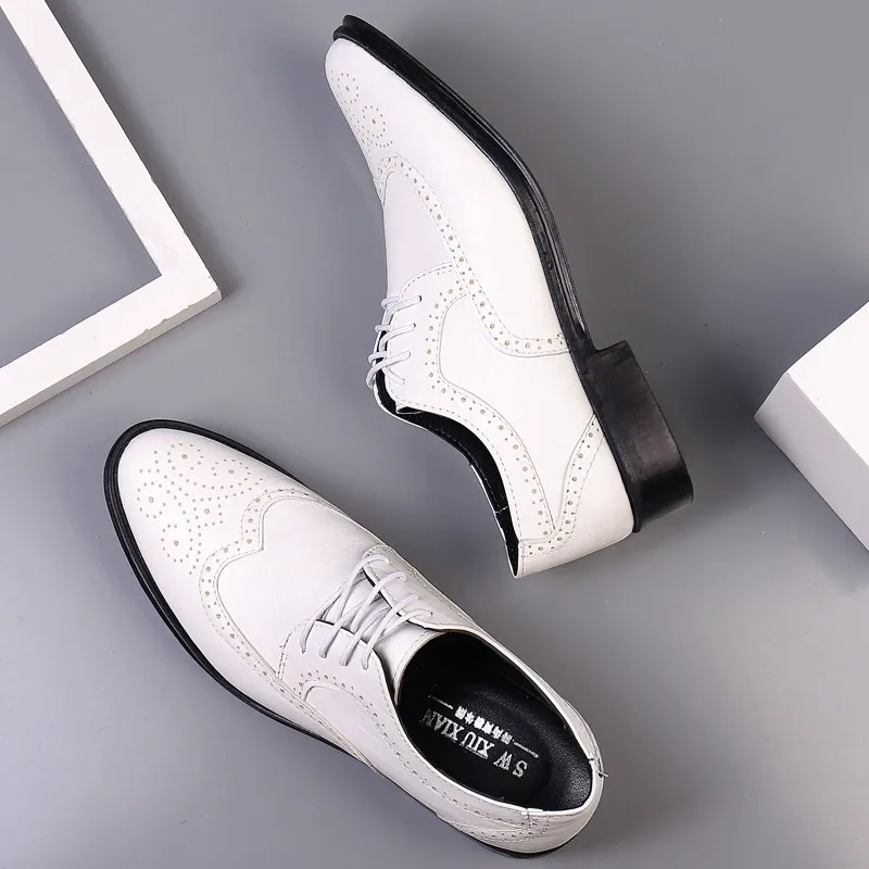 Summer men's leather shoes - men's engraved business formal British style large-sized brogue leather shoes with hollow holes and perforations for men
