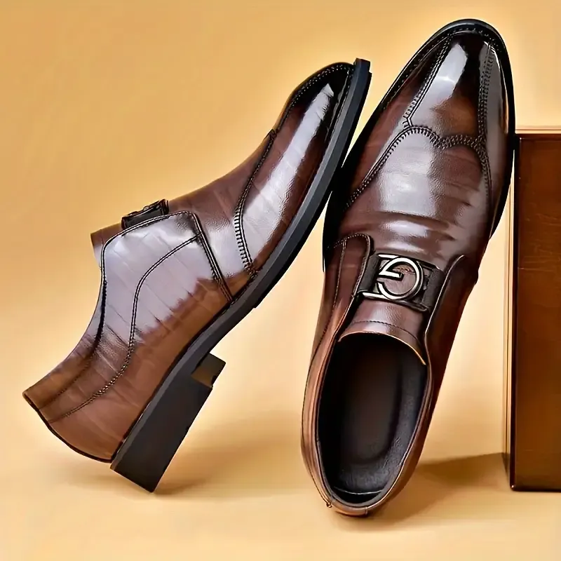 Men's Solid Bicycle Toe Dress Loafers With PU Leather Uppers, Wear-resistant Non Slip Slip On Shoes For Business Occasions, Men's Office Daily Footwear