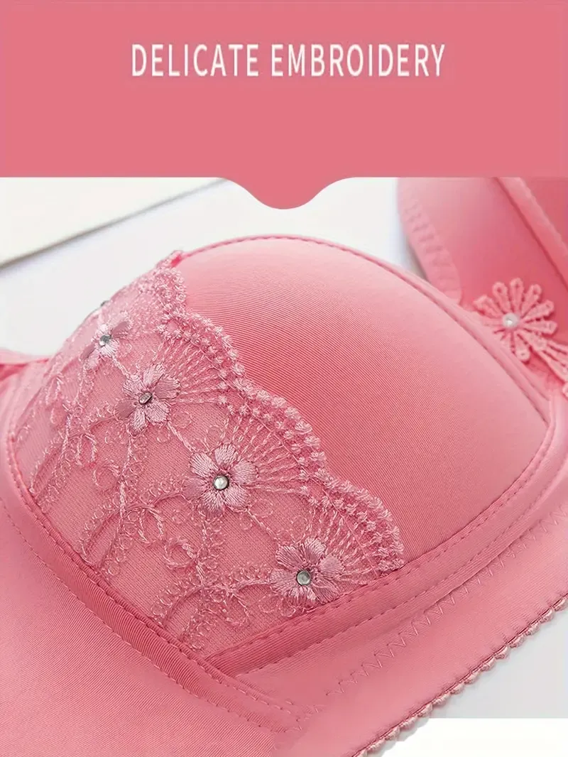 Maternity Non-Steel Ring Breathable Elegant Nylon Lace Bra For Women, Gathered Full-Cup, Comfortable For All Seasons