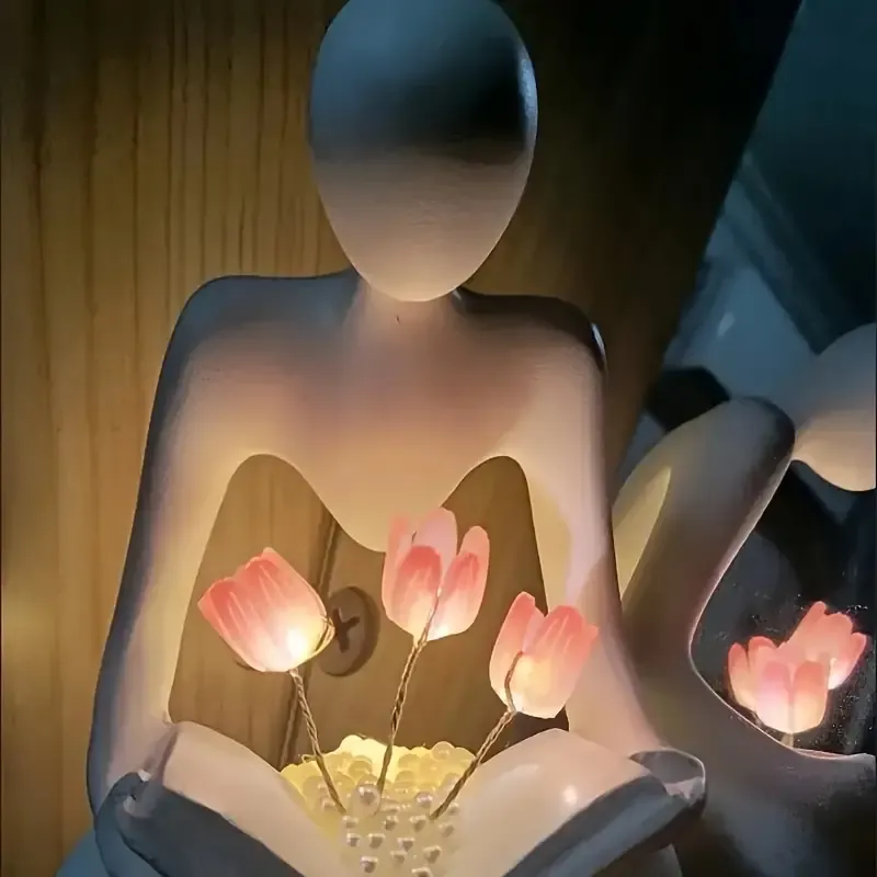 1pc Artistic Advanced Abstract Figure Tulip Small Night Lamp, Creative Decoration, Bedroom Decorations, Birthday Gift