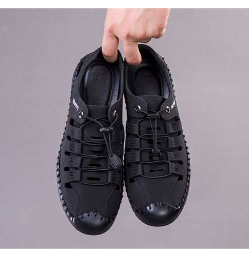 New Men's Sandals 2025 Summer Hollow-out Leather Shoes Men's Closed-toe Clogs Soft Sole Beach Shoes Casual Shoes