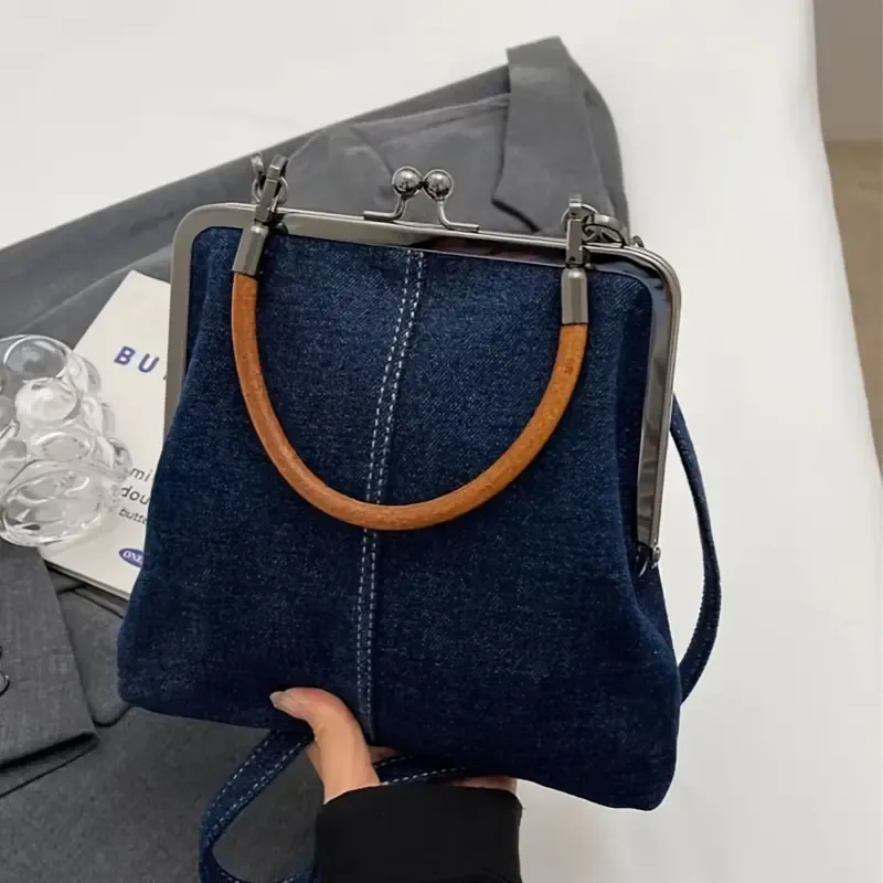 Chic Denim Crossbody Bag for Women with Twist Lock Closure, Detachable Strap & Tassel Accent - Handwashable, Lightweight Fashion Shoulder Purse