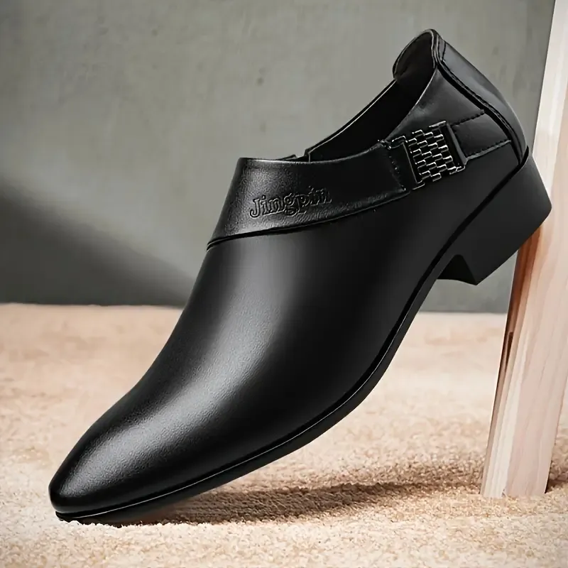 Men's Solid Color Slip On Dress Shoes With PU Uppers