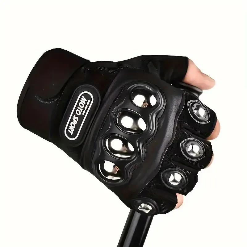 A Pair Of Black Steel Outdoor Knuckle Motorcycle Power Sports Gloves