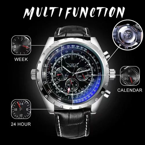 Jaragar 6905 Men's Automatic Mechanical Watch Watch Leather Strap Sport 3 Sub Dials Top Brands Luxury Relogio