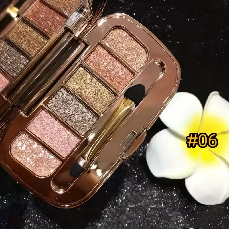 6 Colors Diamond Pearly Glitter Eyeshadow Palette With Brush And Mirror - Enhance Your Eye Makeup With Polarized Shimmer For Music Festival