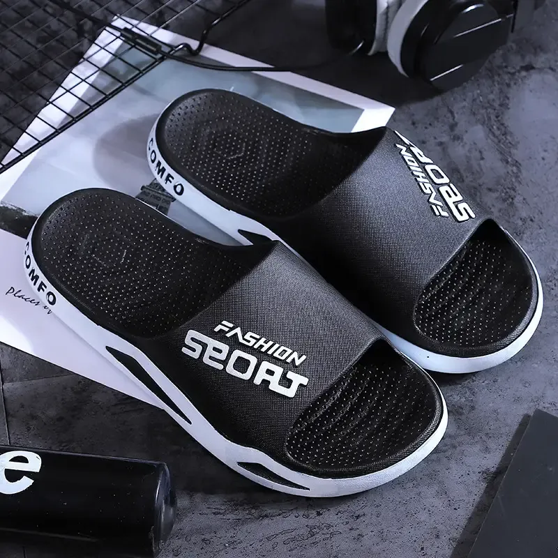 Trendy Letter Pattern Soft Thick Sole PVC Sports Sandals, Wear Resistance Non Slip Open Toe Slippers, Casual Versatile Outdoor Sports Beach Slides For Women & Men