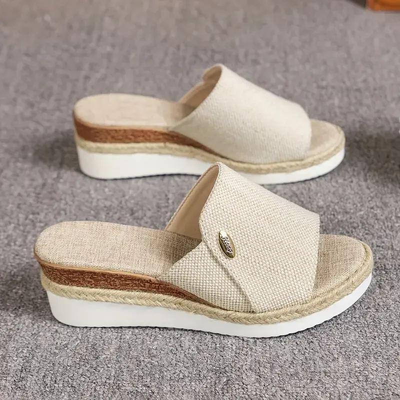 Women's Casual Wedge Sandals, Peep Toe Slip On Summer Platform Shoes, All-match Outdoor Vacation Slide Sandals