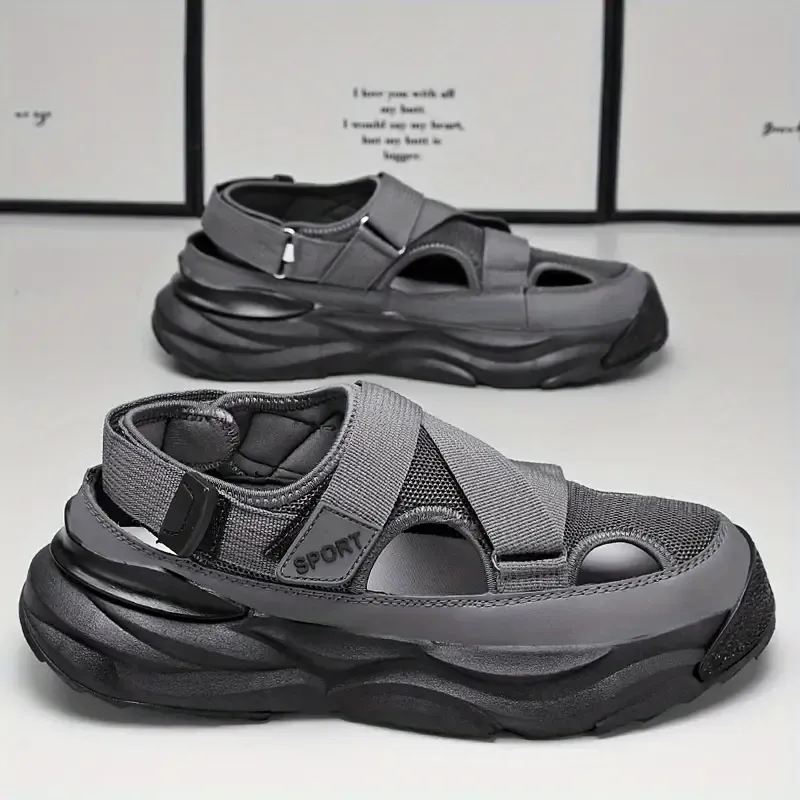 Men's Breathable Sport Sandals & Slides - Preppy Casual Fashion Solid & Stripe Patterns, Versatile for Spring & Fall, Easy Slip-On with Adjustable Closure, Lightweight Cap Toe Sandals with PU & Fabric Upper, Comfortable Rubber Sole for Daily & Hiking Activities