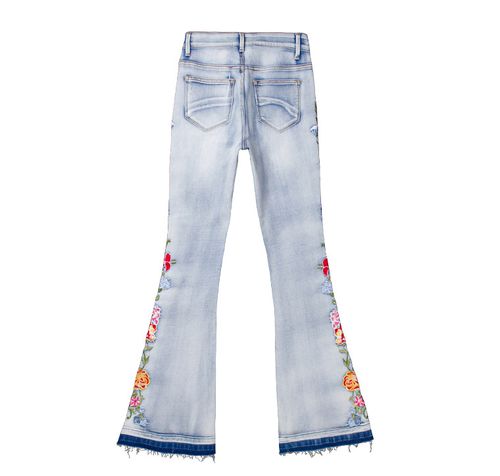 European and American heavy-duty 3D embroidered women's jeans, trousers, bell-bottom pants, large size women's clothing