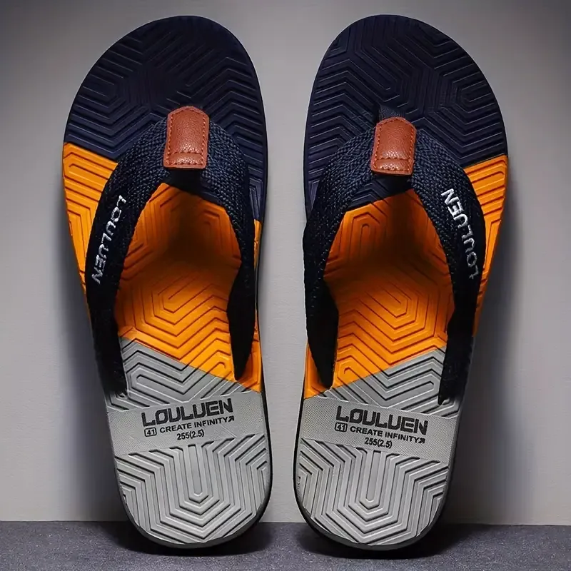 Men's Block Color Thong Sandals With Fabric Uppers, Casual Non Slip Flip-flops Sandals For Indoor Outdoor Walking, Beach Shoes For Spring And Summer