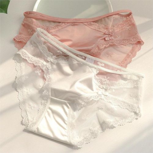 Women Simple Low Waist Ice Silk Mesh Lace Panties