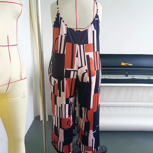 Striped Print Spaghetti Strap Jumpsuit, Casual Sleeveless Dual Pockets Wide Leg Jumpsuit For Spring & Summer, Women's Clothing