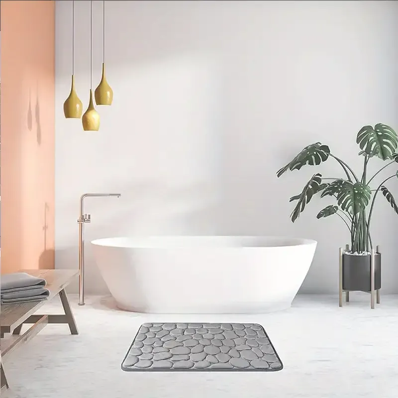 2pcs Soft And Comfortable Memory Foam Bath Rug With Cobblestone Embossment - Rapid Water Absorbent And Washable - Non-Slip - Perfect For Shower Room And Bathroom Accessories, Home Fall Decor, Bathroom Decorations