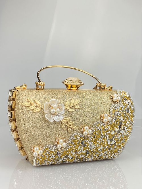 Party elegant handbag flower rhinestone diamond stone pearl hand bling purse ladies clutch evening bag for women luxury