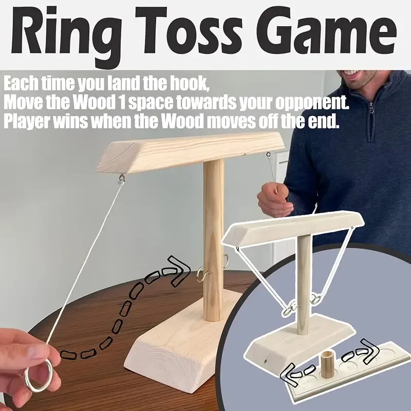 Wooden Hook And Toss Ring Game