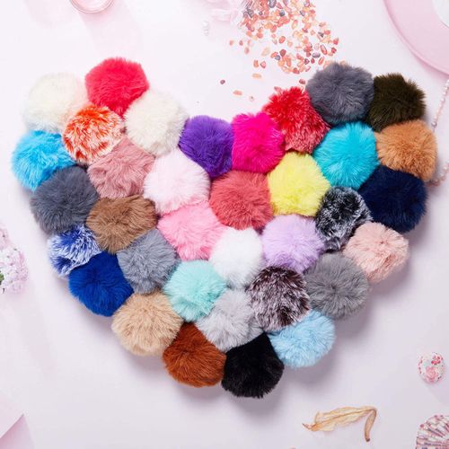50pcs Adorable Plush Pom-Poms Keychain