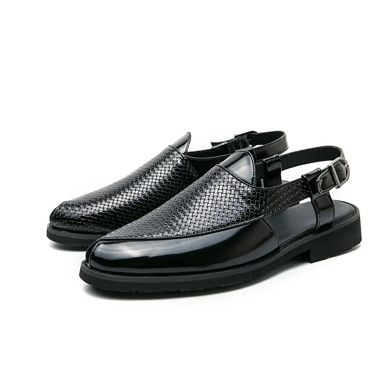 Woven sandals for men British-style breathable buckle sandals Large size