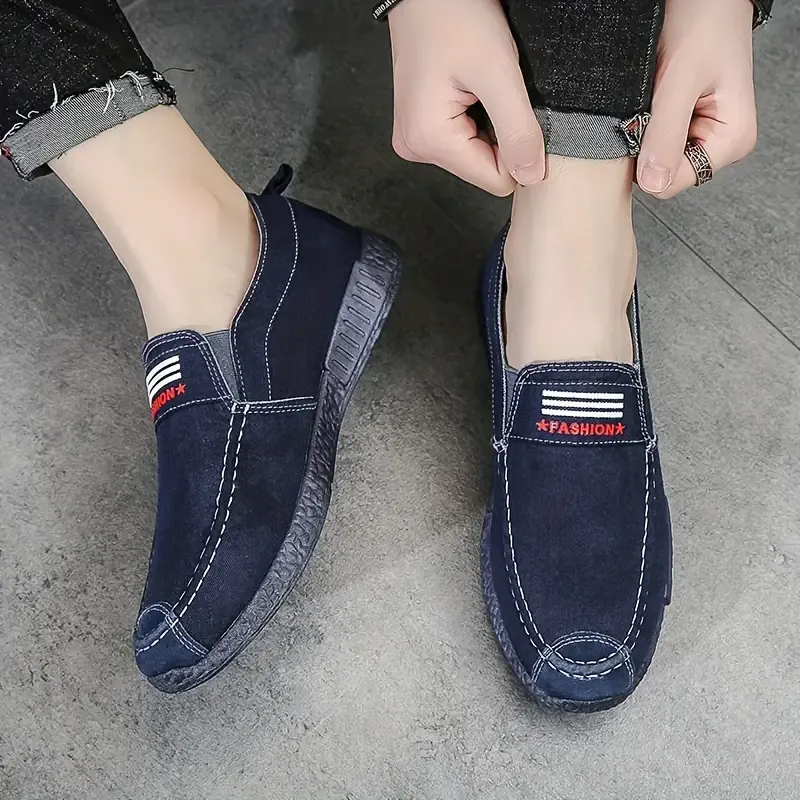 Men's Vintage Solid Color Slip On Loafer Shoes, Comfy Non Slip EVA Sole Canvas Walking Shoes, Men's Footwear