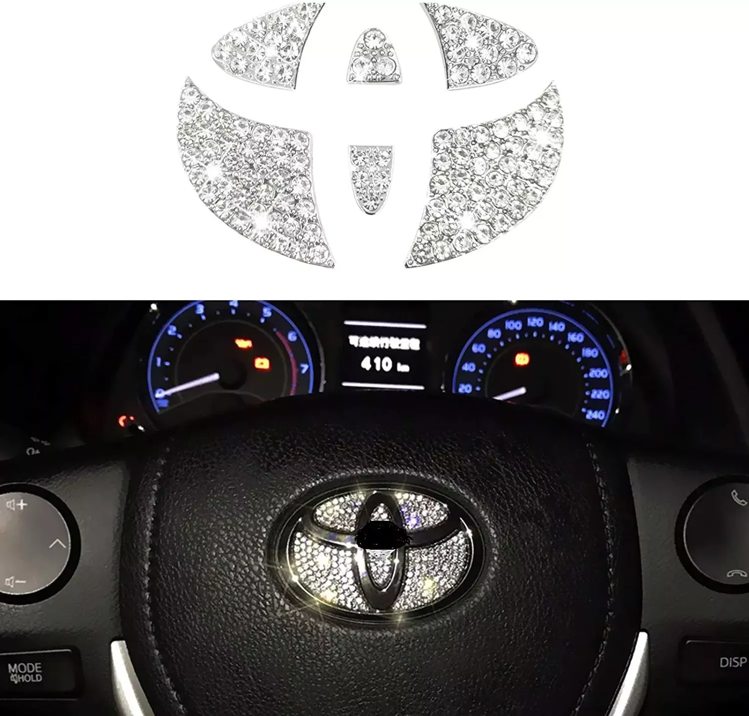 Steering Crystal Caps Compatible for Toyota Steering Emblem Badge Cover