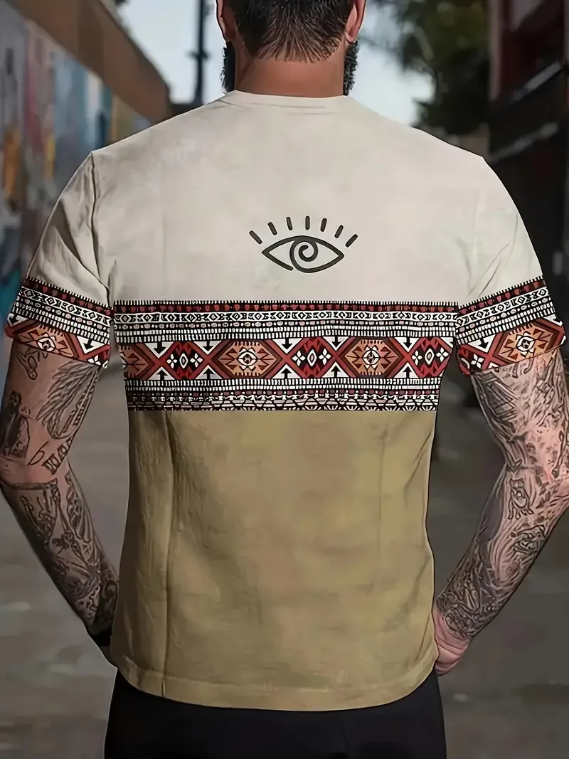 Men's Casual Crew Neck Graphic T-shirt With Fancy Print