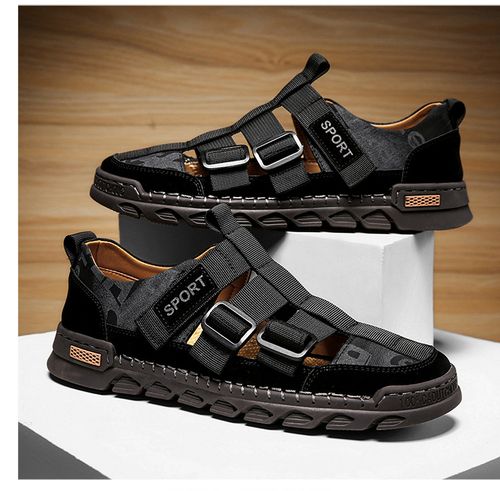 Men's shoes, sandals, summer outdoor, toe and toe coverings, handmade flat-bottomed webbing crocs, large size