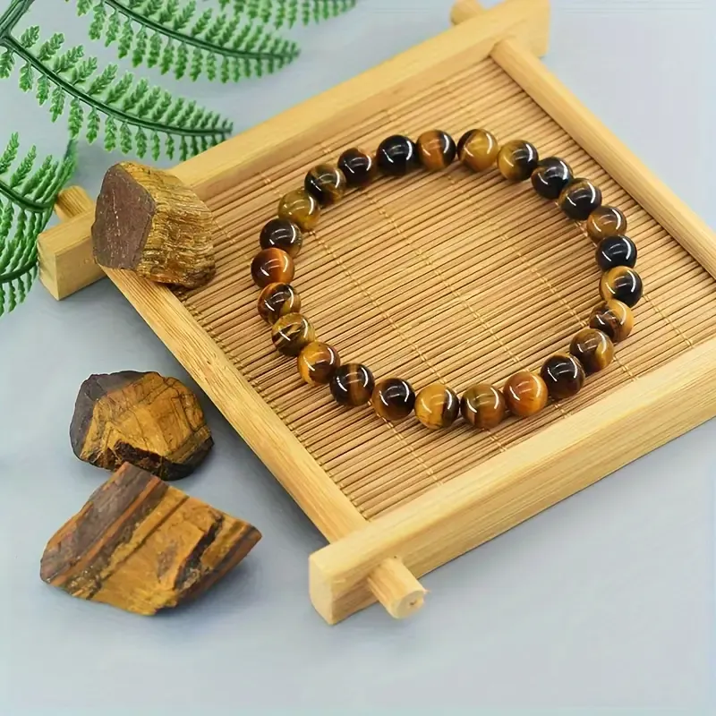 2pcs Classic Casual Men's Tiger Eye Stone Beaded Bracelet - Natural Stone, Durable, and Stylish - Perfect for Everyday Wear - Suitable for Men and Women - Makes a Great Gift for Valentine's Day, Birthdays, or Any Special Occasion