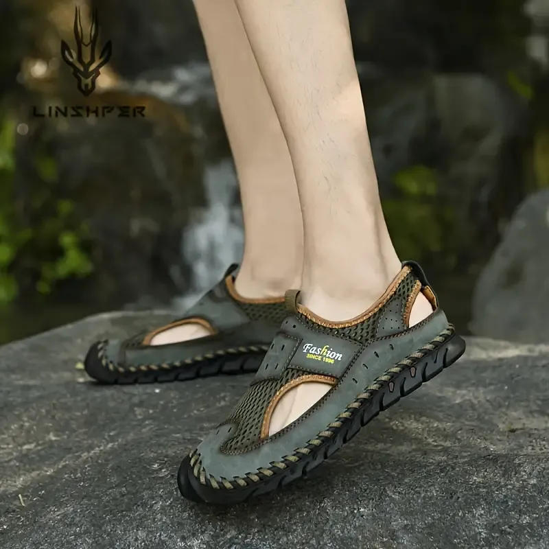 Linshper Men's Solid Colour Slip On Sandals