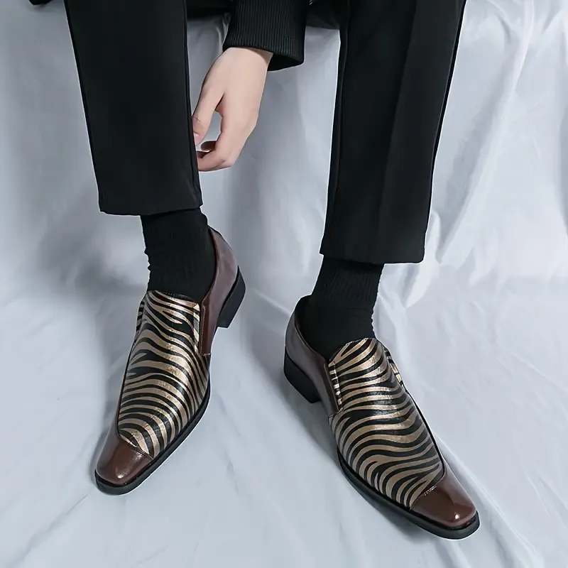 Men's Low-Top Loafer Dress Shoes with Zebra Print